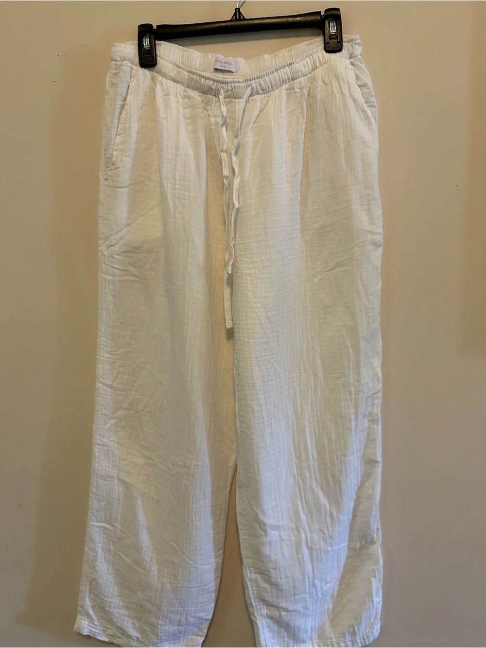 Aritzia Little Moon Cotton Sail Pant White Wide-Leg Drawstring Lounge Size L